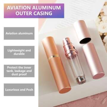 Fiwecos Perfume Travel Refillable Bottle Portable Atomizer Spray Bottle Fragrance Scent Pump Fill from Bottom Mini Pocket Size 5ml for Traveling and Outing (Rose gold + Black)