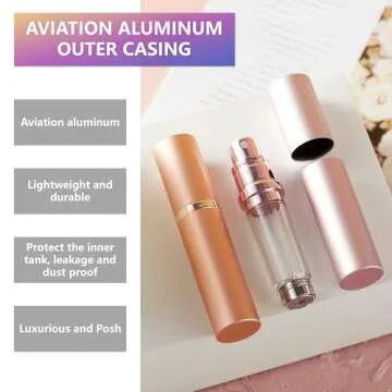 Fiwecos Perfume Travel Refillable Bottle Portable Atomizer Spray Bottle Fragrance Scent Pump Fill from Bottom Mini Pocket Size 5ml for Traveling and Outing (Rose gold + Black)