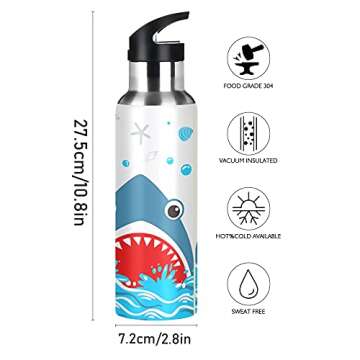 Cute Kids Insulated Shark Water Bottle with Straw