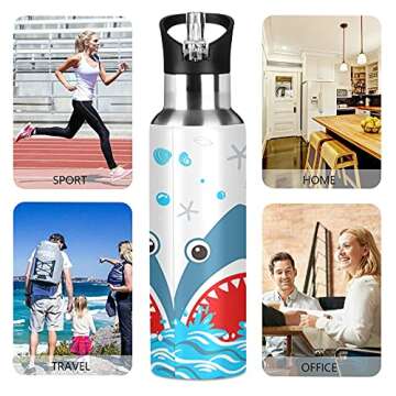Cute Kids Insulated Shark Water Bottle with Straw