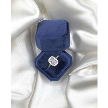 Velvet Ring Box - Vintage Ring Box for Wedding Ceremony Photos Engagement Ring Jewelry Box with Sati...