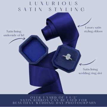 Velvet Ring Box - Vintage Ring Box for Wedding Ceremony Photos Engagement Ring Jewelry Box with Satin Styling Ribbon and Gorgeous Proposal Gift Box (Royal Blue Luxe)