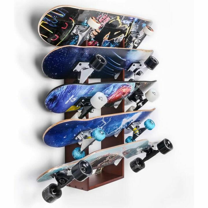 Skateboard Storage Rack Holds 5 Boards Wall Mounted