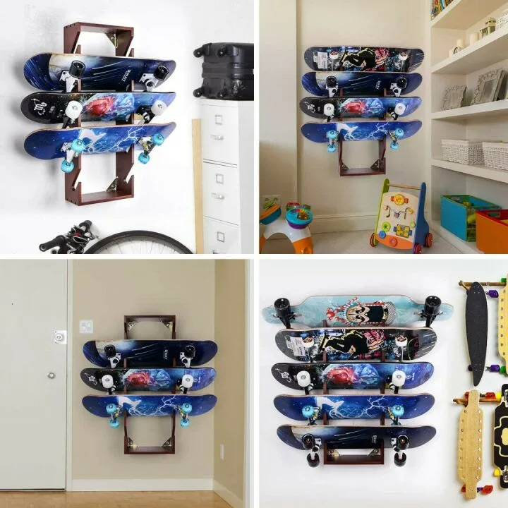 Skateboard Storage Rack Holds 5 Boards Wall Mounted