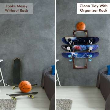 Skateboard Storage Rack Holds 5 Boards Wall Mounted