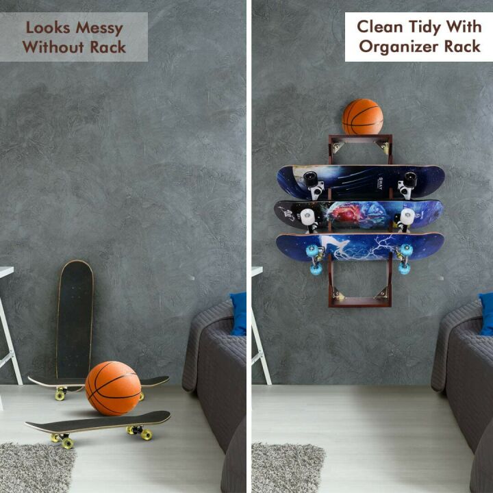 Skateboard Storage Rack Holds 5 Boards Wall Mounted