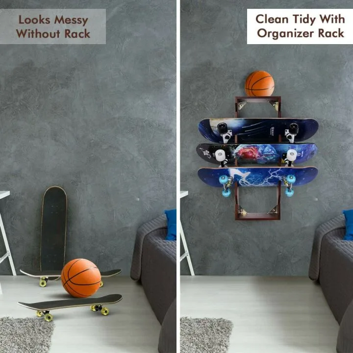 Skateboard Storage Rack Holds 5 Boards Wall Mounted
