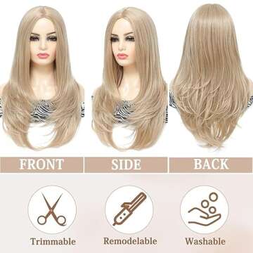 COSYMAY Blonde Wig for Women Long Synthetic Wig with Wavy Ends 22'' Natural Wave Cosplay Wig Glueles...