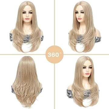 COSYMAY Blonde Wig for Women Long Synthetic Wig with Wavy Ends 22'' Natural Wave Cosplay Wig Glueless Heat Resistant Costume Wig Daily Wear Middle Part Full Wig