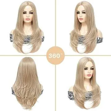 COSYMAY Blonde Wig for Women Long Synthetic Wig with Wavy Ends 22'' Natural Wave Cosplay Wig Glueless Heat Resistant Costume Wig Daily Wear Middle Part Full Wig