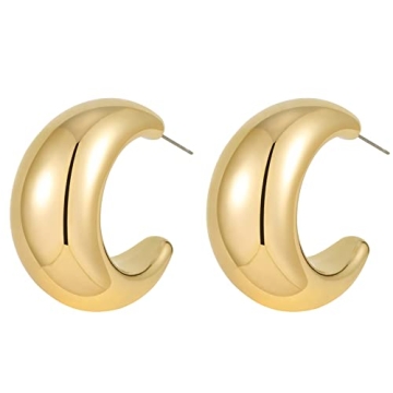 Apsvo Earring Dupes Chunky Gold Hoop Earrings for Women, Lightweight Thick Gold Hollow Open Hoops Hy...