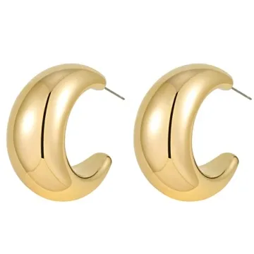 Apsvo Earring Dupes Chunky Gold Hoop Earrings for Women, Lightweight Thick Gold Hollow Open Hoops Hy...