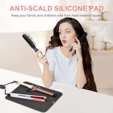 Suafrnut Oversize Silicone Heat Resistant Mat, Portable Travel Mat Cover with Velcro for Curling Iro...