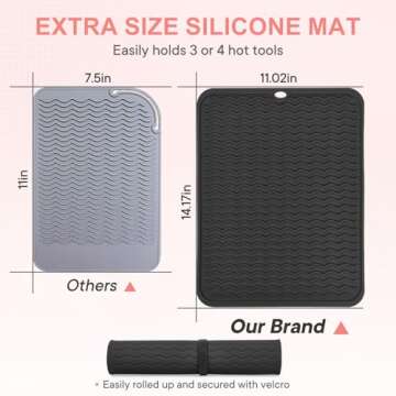 Suafrnut Oversize Silicone Heat Resistant Mat, Portable Travel Mat Cover with Velcro for Curling Irons, Flat Irons, Hair Straightener and Hot Hair Styling Tools(14.2" x 11")