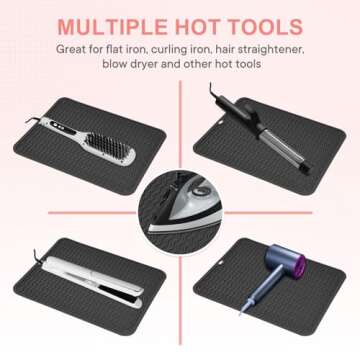 Suafrnut Oversize Silicone Heat Resistant Mat, Portable Travel Mat Cover with Velcro for Curling Irons, Flat Irons, Hair Straightener and Hot Hair Styling Tools(14.2" x 11")