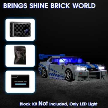 Vaodest LED Light for Lego 76917 Speed Champions Fast & Furious Nissan Skyline GT-R (R34) Toy Car Set,Design and Configuration Compatible with Model 76917 (LED Light Only, Not Building Block Kit)