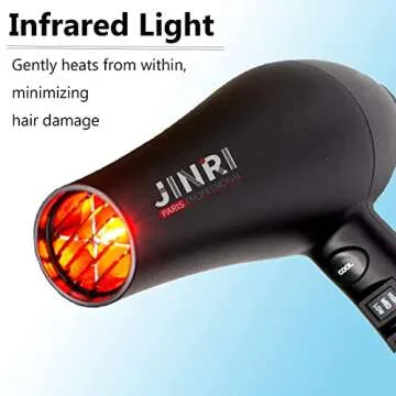 Infrared Hair Dryer, Professional Salon Negative Ionic Blow Dryers for Fast Drying, Pro Ion Quiet Hairdryer with Diffuser & Concentrator & Comb,Black