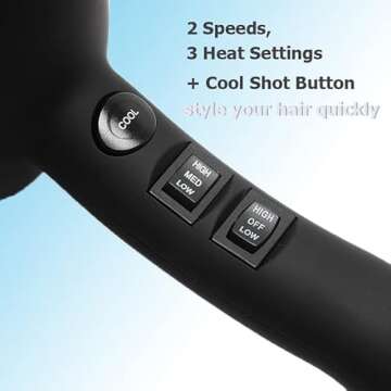 Infrared Hair Dryer, Professional Salon Negative Ionic Blow Dryers for Fast Drying, Pro Ion Quiet Hairdryer with Diffuser & Concentrator & Comb,Black