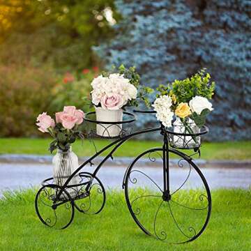 VINGLI Tricycle Plant Stand, Flower Pot Cart Holder Patio Stand Holder Outdoor Displaying Plants Flo...