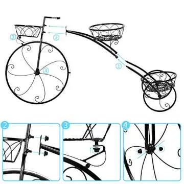 VINGLI Tricycle Plant Stand, Flower Pot Cart Holder Patio Stand Holder Outdoor Displaying Plants Flowers (Black)