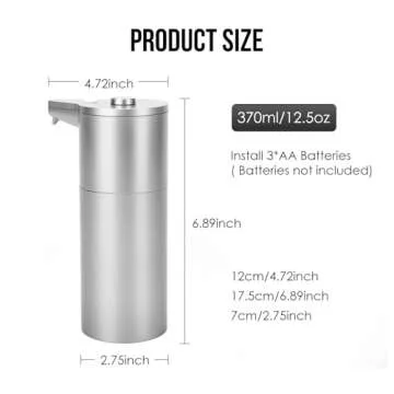 Aunmaon Automatic Soap Dispenser Touchless,Upgrade Adjustable Volume for Thick and Thin Liquid Battery Hand Soap Dispenser,Dish Soap Dispenser Kitchen Bathroom,Auto Soap Dispenser Hands Free Silver