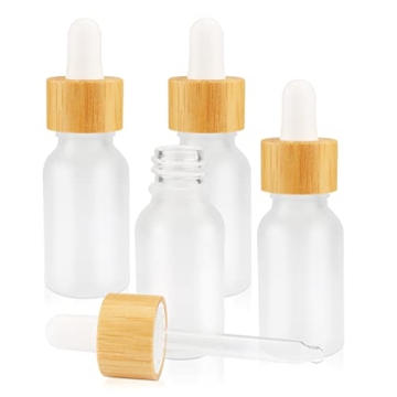 4 Pack Frosted Glass Dropper Bottles,Essential Oil Bottles With Eye Dropper And Bamboo Lids Perfume ...