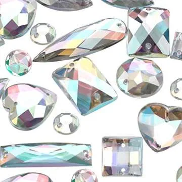 Chuangdi 500 Pcs Sewing on Rhinestones Mixed Shapes Acrylic Sew on Crystal Gems with 2 Holes for Jewelry Crafts Clothes Shoes Costume Sewing Beads Decorations(Crystal AB)