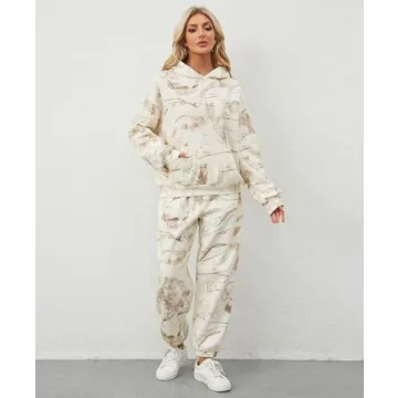 Eutten Women's Camo Sweatsuit Maple Leaf Print Hoodie Set