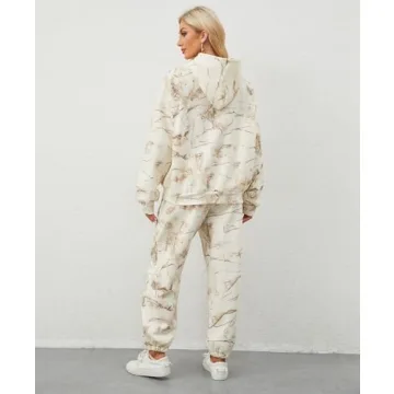 Eutten Women's Camo Sweatsuit Maple Leaf Print Hoodie Set