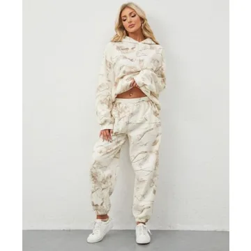 Eutten Women's Camo Sweatsuit Maple Leaf Print Hoodie Set