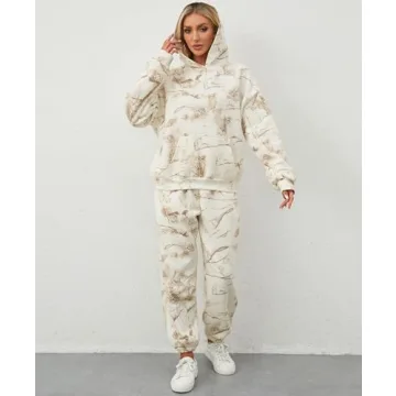 Eutten Women's Camo Sweatsuit Maple Leaf Print Hoodie Set