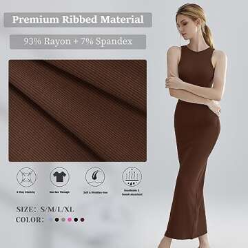 Relety Women's Bodycon Maxi Dresses Ribbed Lounge Tank Long Dresses Elegant Halter Neck Casual Sleev...