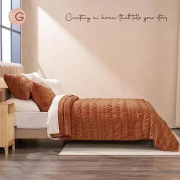 EVERGRACE Velvet Quilt King Size, Luxury Velvet Bedding Set, Ultra Soft Ruched Quilt Sets, Lightweight Velvet Comforter Set, Vintage Textured Velvet Bedspread Coverlet with 2 Shams, Burnt Orange