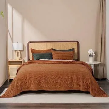 EVERGRACE Velvet Quilt King Size, Luxury Velvet Bedding Set, Ultra Soft Ruched Quilt Sets, Lightweight Velvet Comforter Set, Vintage Textured Velvet Bedspread Coverlet with 2 Shams, Burnt Orange