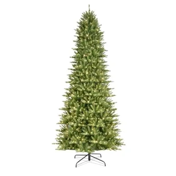 Puleo International 10 Foot Pre-Lit Slim Fraser Fir Artificial Christmas Tree with 900 UL Listed Cle...