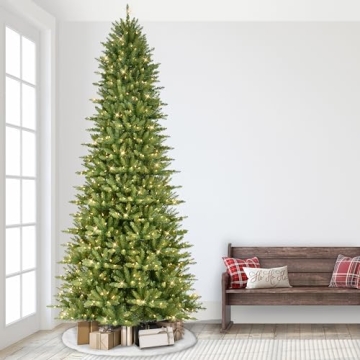Puleo 10ft Pre-Lit Slim Fraser Fir Christmas Tree with Lights