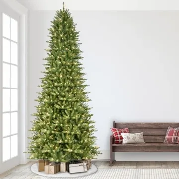 Puleo 10ft Pre-Lit Slim Fraser Fir Christmas Tree with Lights