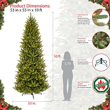 Puleo 10ft Pre-Lit Slim Fraser Fir Christmas Tree with Lights