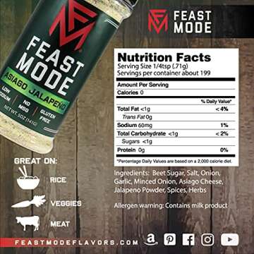Asiago Jalapeno - Feast Mode Flavors - Low Sodium, No MSG, Gluten Free, All Natural, Meal Prep Seaso...