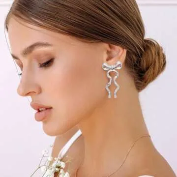 CUFELMU Silver Bow Dangle Earrings for Women - Stylish Accessory