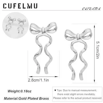 CUFELMU Silver Bow Dangle Earrings for Women - Stylish Accessory