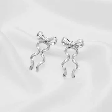 CUFELMU Silver Bow Dangle Earrings for Women - Stylish Accessory