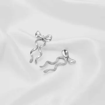 CUFELMU Silver Bow Dangle Earrings for Women - Stylish Accessory