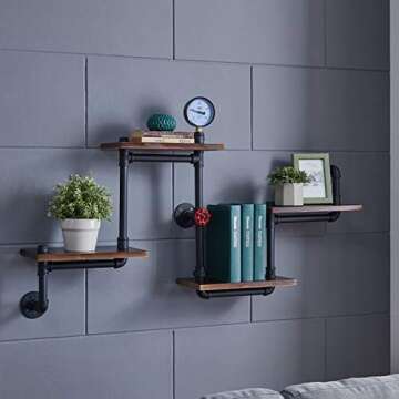WGX Design For You Industrial Rustic Modern Wood Ladder Pipe Wall Shelf 4 Layer Pipe Design Bookshelf DIY Shelving