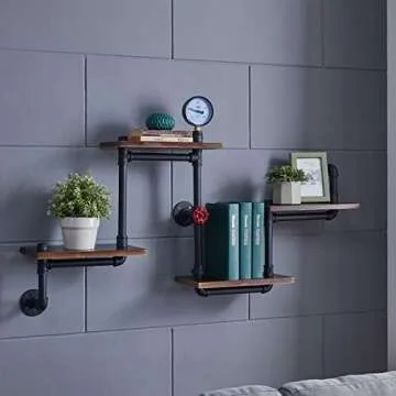 WGX Design For You Industrial Rustic Modern Wood Ladder Pipe Wall Shelf 4 Layer Pipe Design Bookshelf DIY Shelving