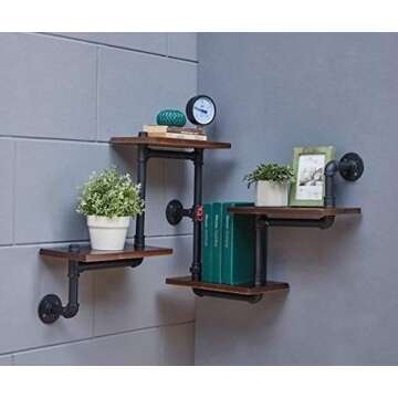 WGX Design For You Industrial Rustic Modern Wood Ladder Pipe Wall Shelf 4 Layer Pipe Design Bookshelf DIY Shelving