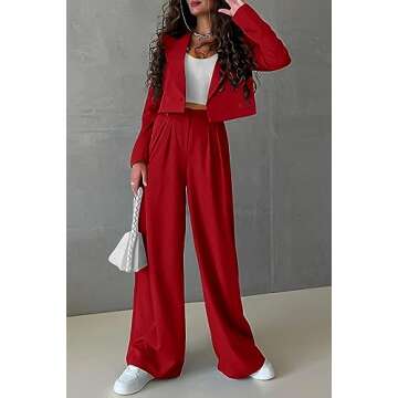 PRETTYGARDEN Women's Business Casual Outfits 2 Piece Long Sleeve Crop Blazer Jacket Wide Leg Pants S...