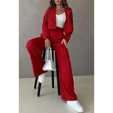 PRETTYGARDEN Women's Stylish Two-Piece Suit Set Red