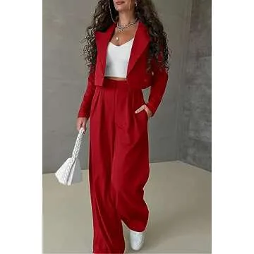 PRETTYGARDEN Women's Stylish Two-Piece Suit Set Red