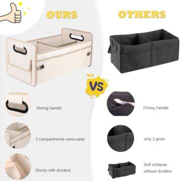 JiatuA Car Trunk Organizer, Car Organizers and Storage Collapsible Multi Compartment Container Box, Adjustable Car Accessories for SUV Sedan Truck, Standard Size, Beige